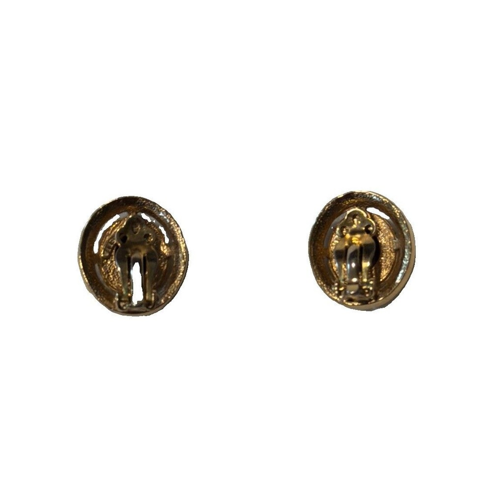 Vintage Panetta Clip On Earrings Gold Tone Rhinestones - Picture 2 of 4